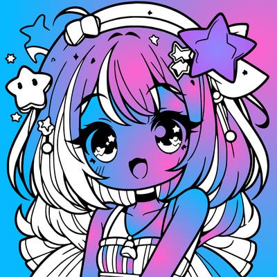 cute anime girl with star accessories