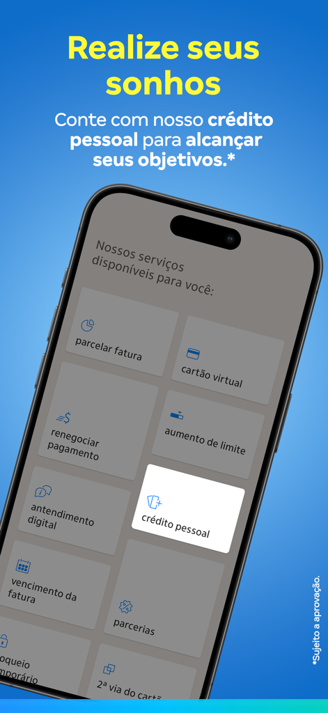 Cartão Luiza: descontos Magalu - A mobile phone screen displaying the Cartao Luiza app interface with a highlighted section for personal credit services.