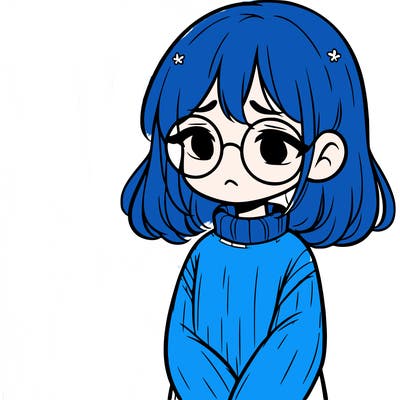 sad girl with glasses in a sweater