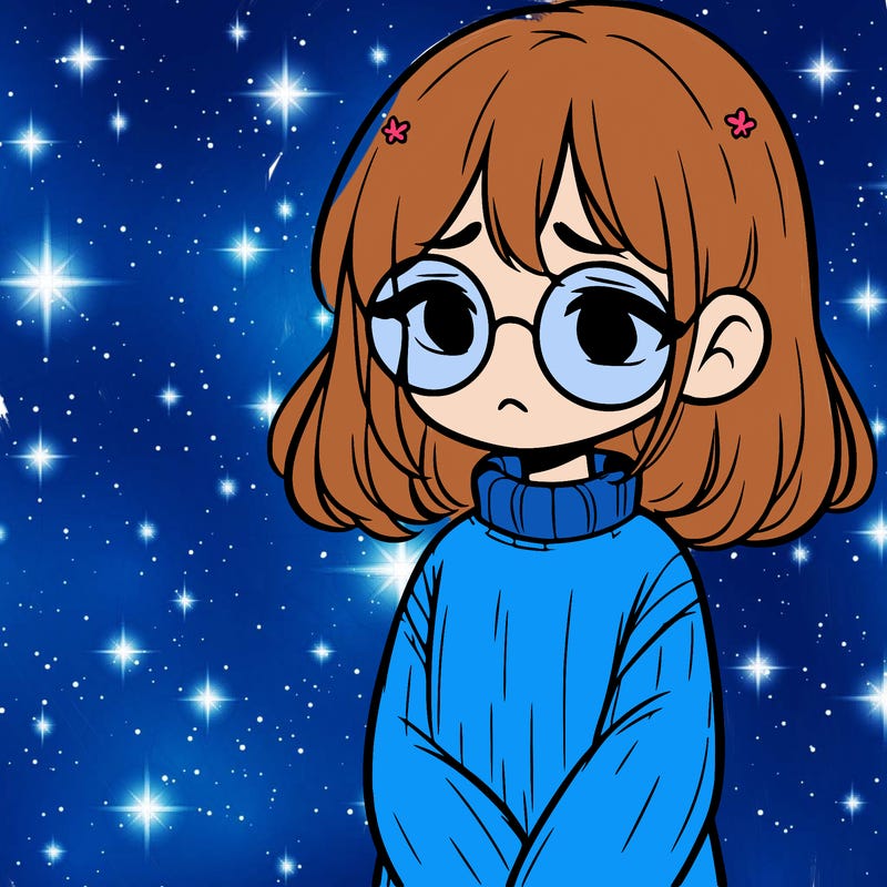 sad girl with glasses in a sweater
