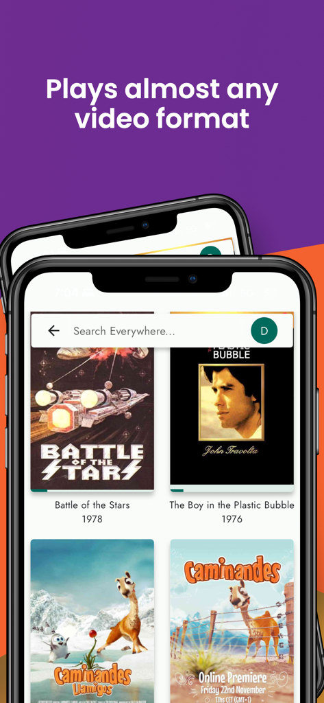 Phyn - Client for Jellyfin - Captura de pantalla de la aplicación Phyn que muestra la biblioteca de películas y el soporte de formatos de video