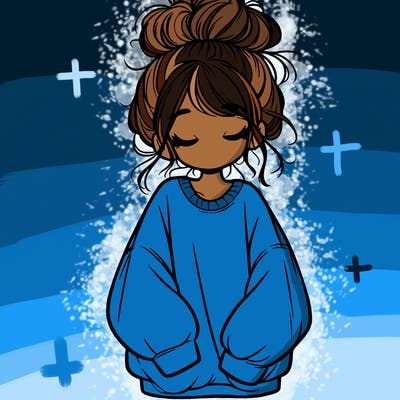 girl with baggy sweatshirt and messy bun