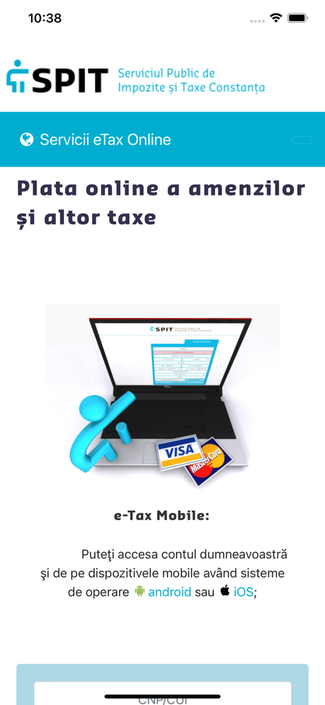 eTax Mobile - SPIT - eTax Mobile SPIT application screen for online payment of taxes and fines in Constanta