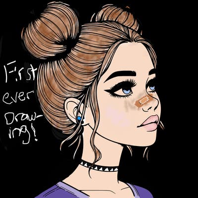 realistic girl with buns on the top of her head