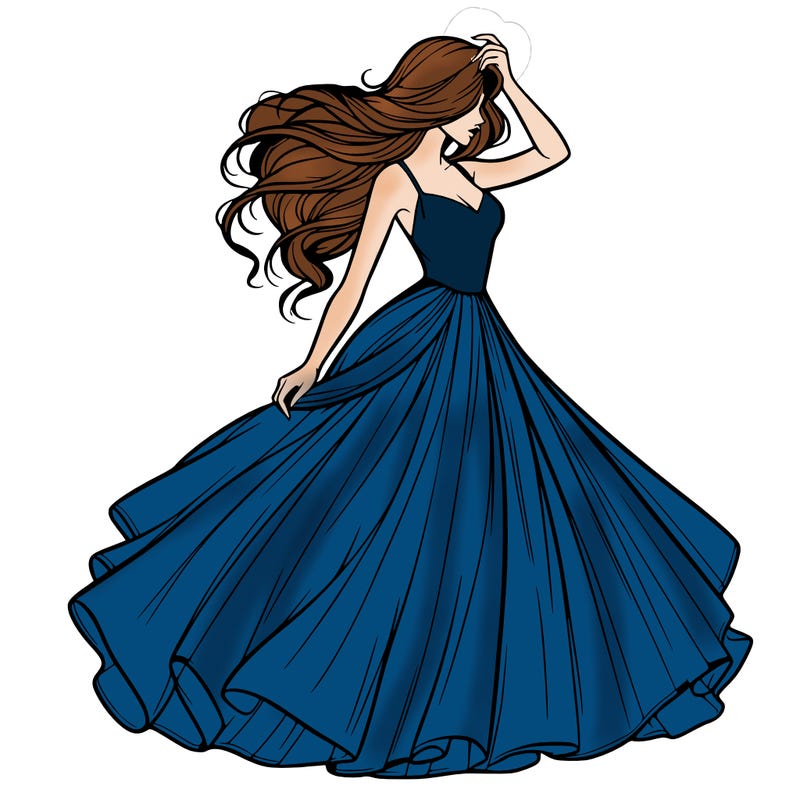 realistic woman with dress flowing in the wind