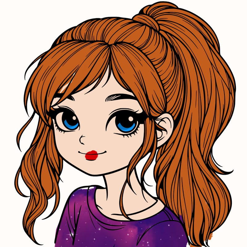 realistic girl with ponytail