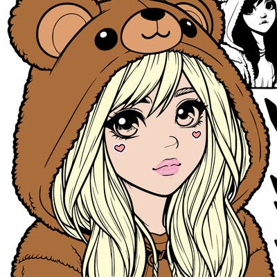 realistic girl in a bear hoodie