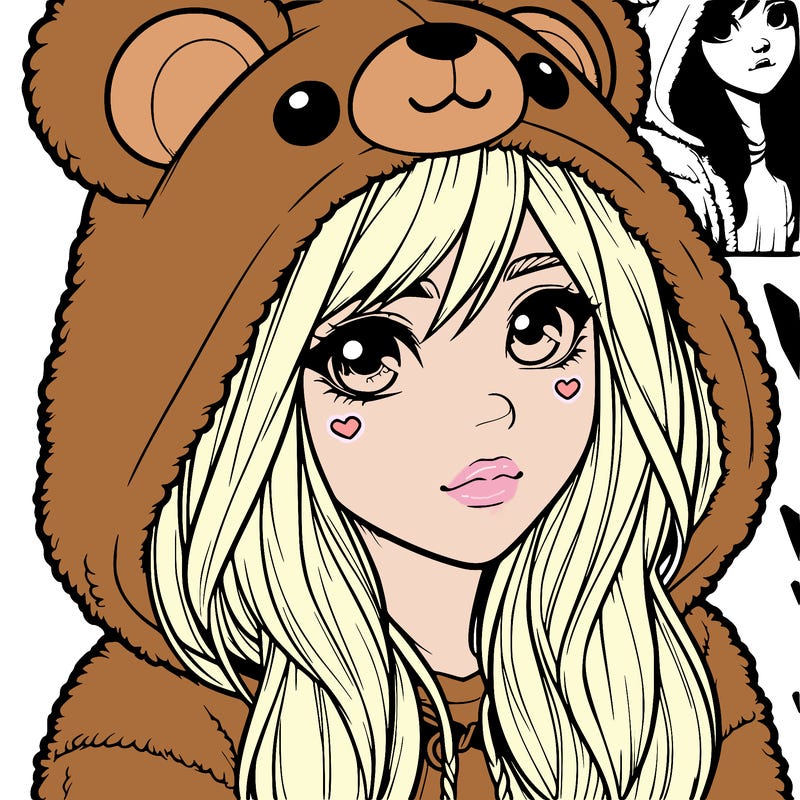 realistic girl in a bear hoodie