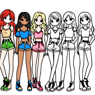 a group of girls wearing crop tops and shorts