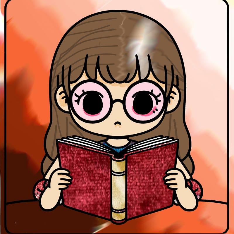 a girl with glasses reading a book