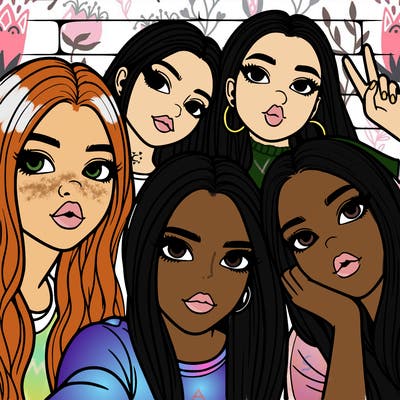 group of teen girls friends y2k up close in a selfie