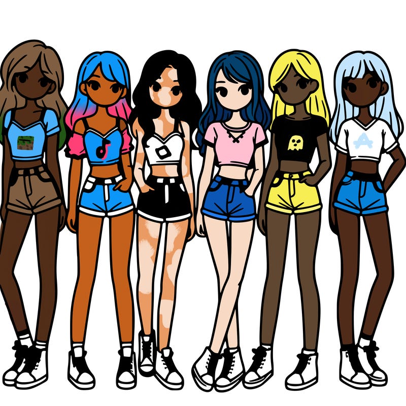 a group of girls wearing crop tops and shorts
