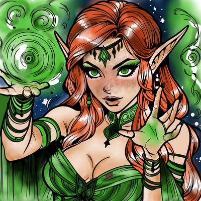 realistic scary beautiful elf sorceress casting spell