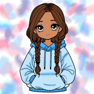 a realistic girl with a oversized hoodie and she has braids