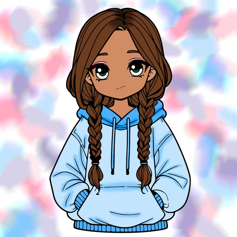 a realistic girl with a oversized hoodie and she has braids