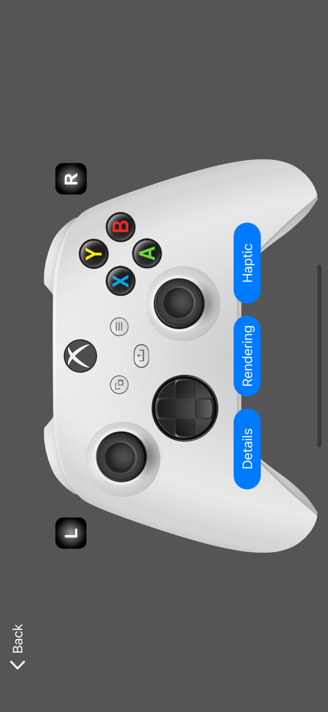 Game Controller Tester Gamepad - Interfaccia diagnostica per testare pulsanti e feedback aptico del controller Xbox