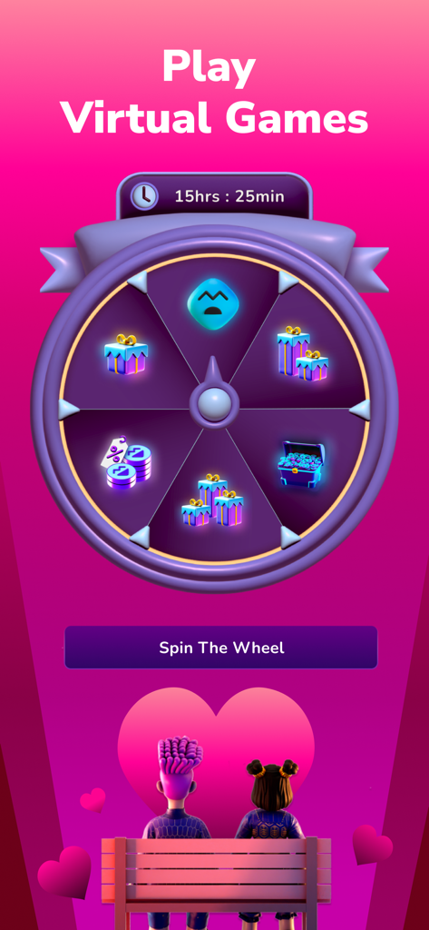 Moj: Video Live & Short Videos - Mojアプリのインターフェイス、報酬と賞品を獲得するための仮想ルーレットゲームが表示されている