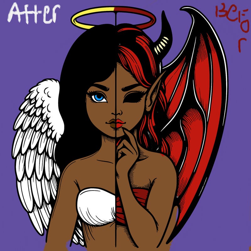 realistic angel half demon