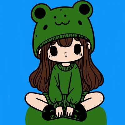 a girl wearing a frog hat and some frog socks