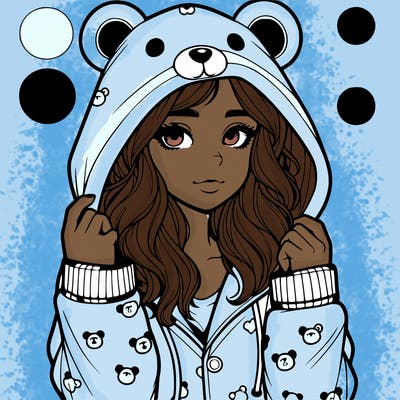 realistic girl in a animal pjs hoodie