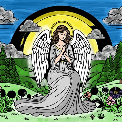 adult angel in a wonderful landscape