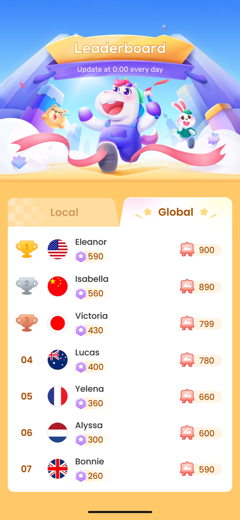 No.Pix - Color by Number - Global leaderboard ranking in the No.Pix color by number app showing top players from different countries.