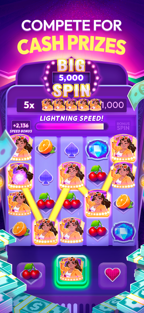 Blackout Slots: Skill Reels - Pantalla de juego móvil de Blackout Slots que muestra rodillos basados en habilidad y competición de premios en efectivo con grandes bonos de giro