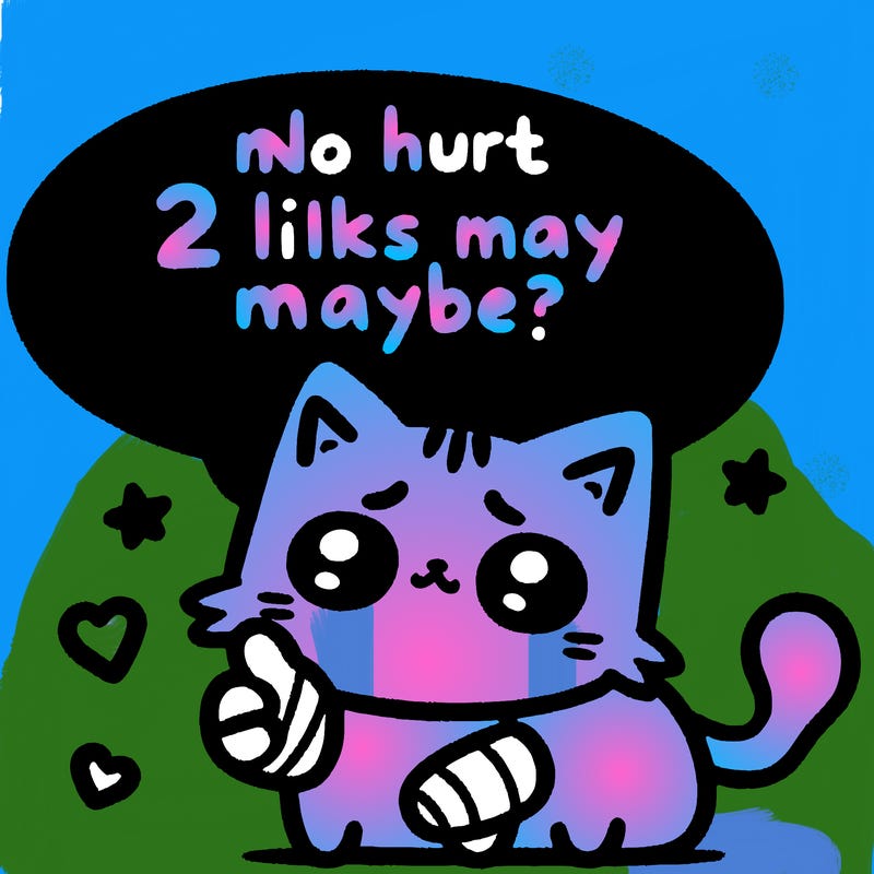 cute cat thats been hurt saiying 2 likes maybe