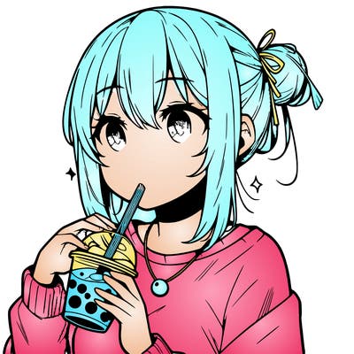 manga character drinking boba
