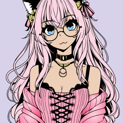 anime girl realistic with hot glasses and cat ears