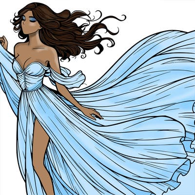 realistic woman in dress flowing the the wind