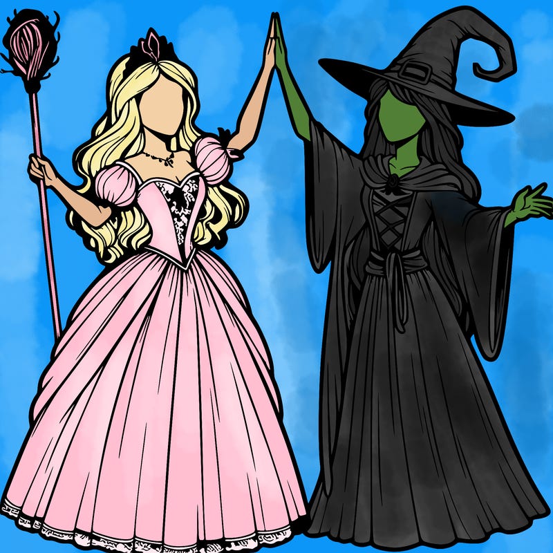 detailed realistic split of a princess and a witch