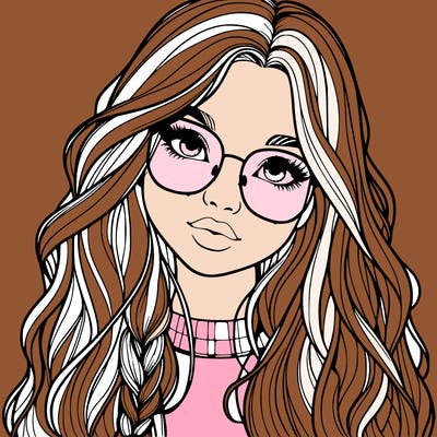 girl with long hair and freckles and glasses realistic