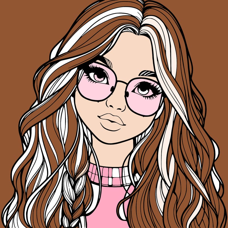 girl with long hair and freckles and glasses realistic