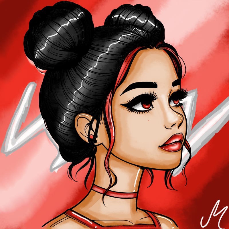 realistic girl with buns on the top of her head