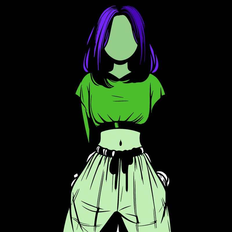 realistic girl faceless with baggy pants and a crop top