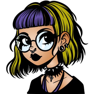 gothic girl with a mullet and glasses