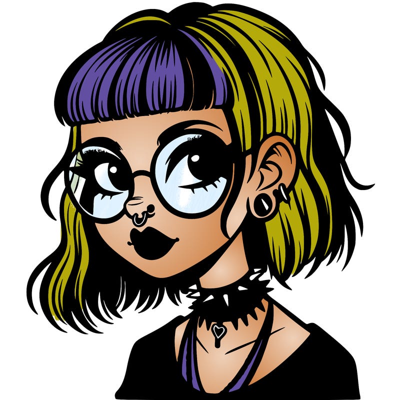 gothic girl with a mullet and glasses