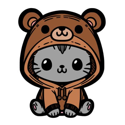 cat with a bear hoodie