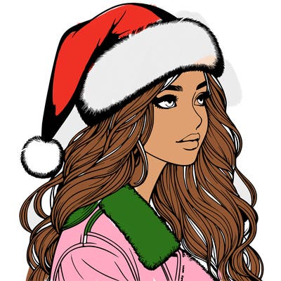realistic girl in santa hat