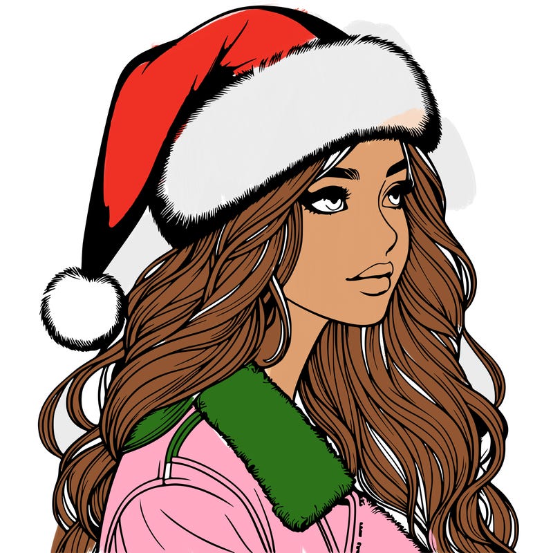 realistic girl in santa hat