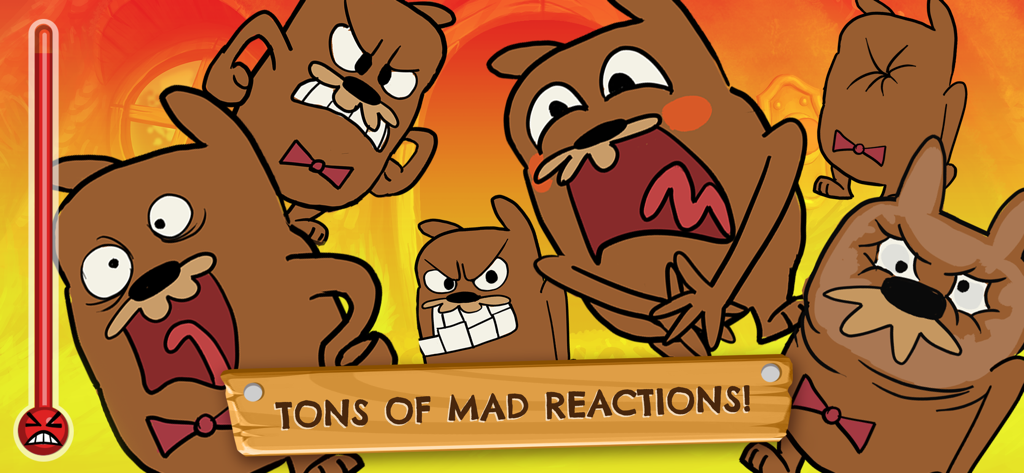 Do Not Disturb! Prank Games - Cartoon marmot Mr. Grumpy McGrump showing various angry facial expressions with a full red annoyance meter