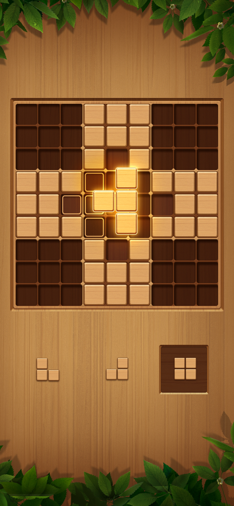 Block Puzzle-Wood Sudoku Game - A wooden block puzzle game screen showing a sudoku style grid with wooden tiles and a zen background