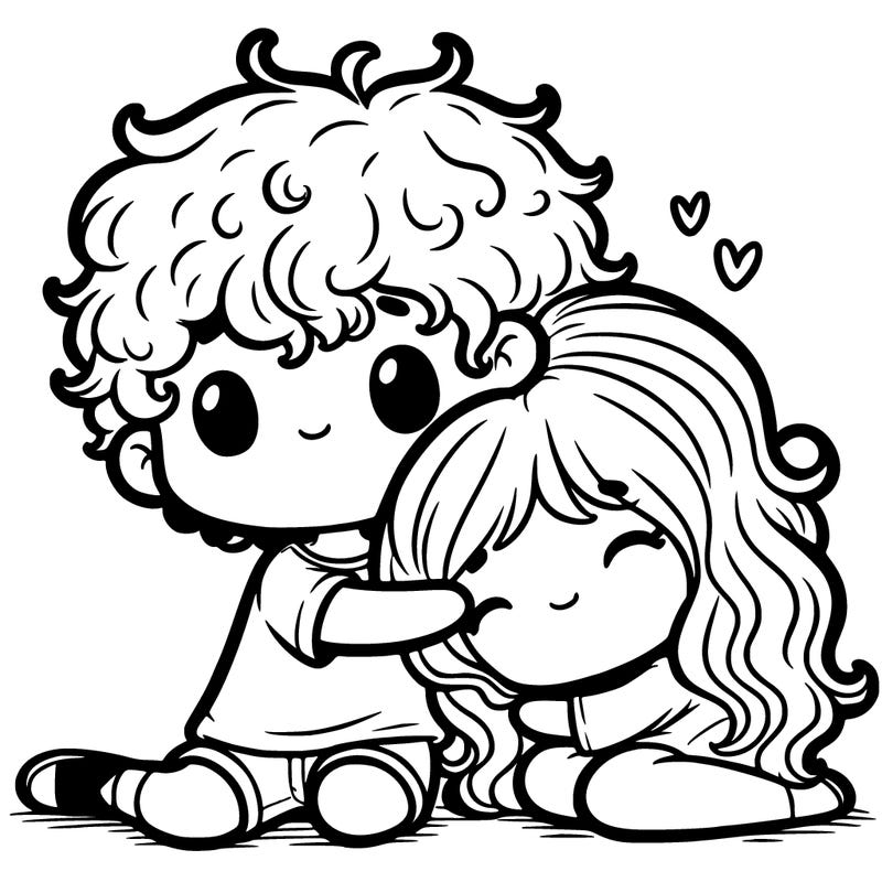 fluffy hair boy hugging a curly hair girl