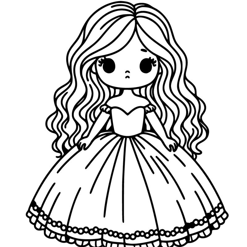 a girl  warning a big dress and wavy hair