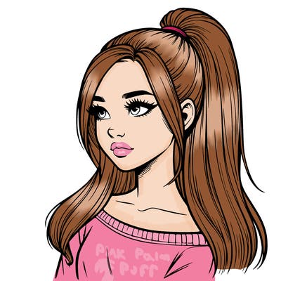 realistic girl with a high ponytail