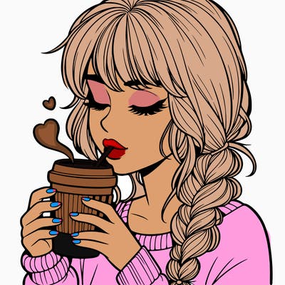 realistic girl drinking coffee