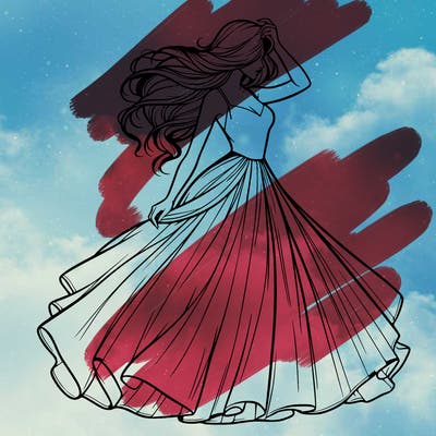 realistic woman with dress flowing in the wind