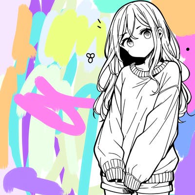 manga teen girl  in a sweater and baggy pants