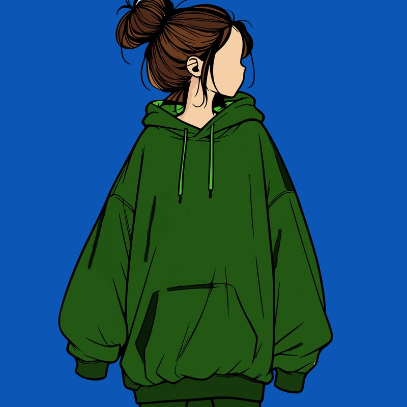 realistic girl with a oversized sweatshirt on and a bun